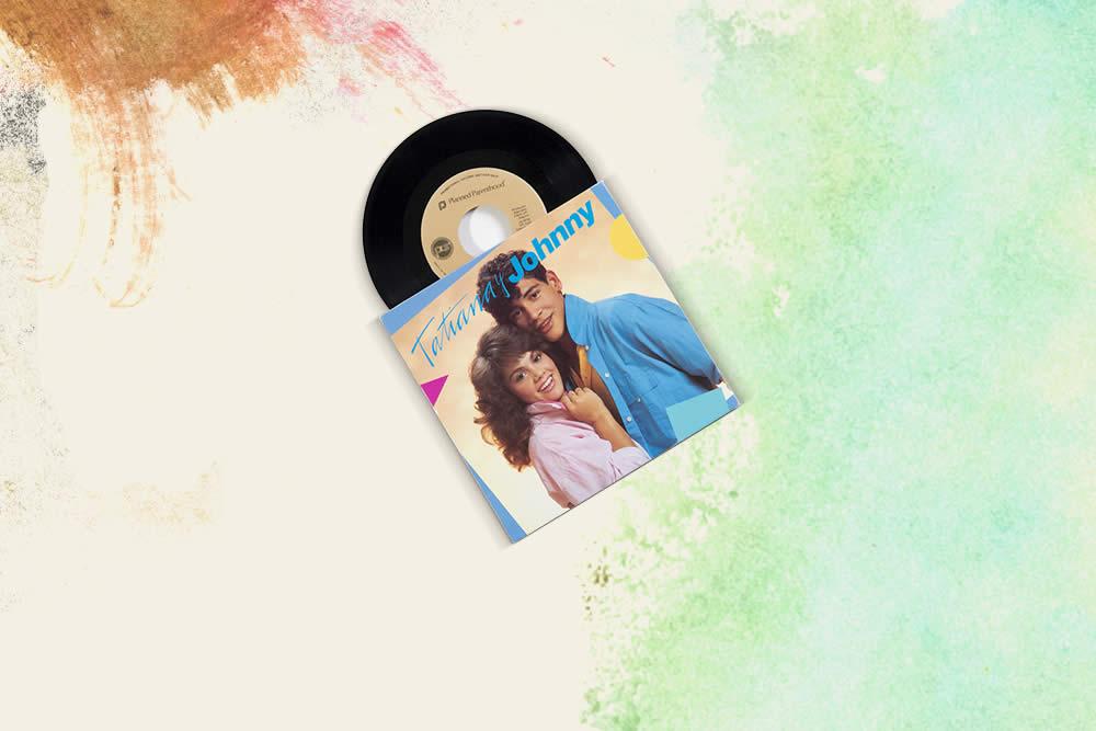 45 RPM Vinyl Record and Sleeve with an image of a teenage boy and girl and the words Tatiana and Johnny