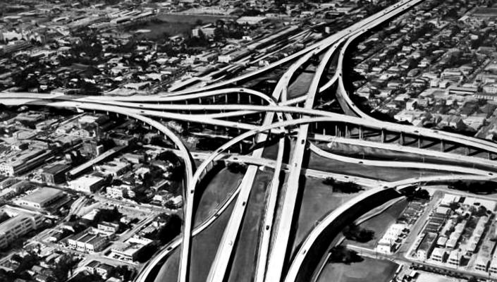 1960's arial photo of Miami Interstate exchange.