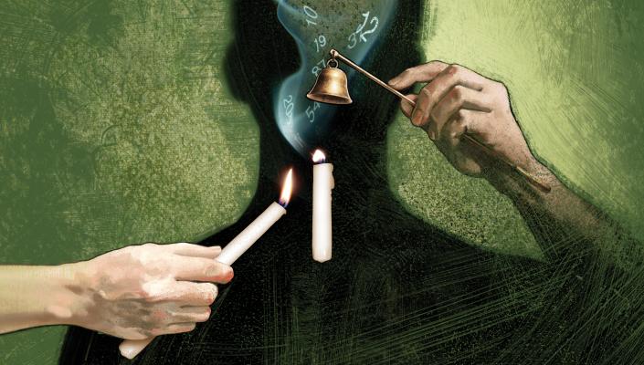 An illustration of a floating candle. One person is trying to keep the flame lit while the other is trying to snuff it out.