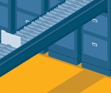 An illustration of a filing cabinet with one very long drawer open.