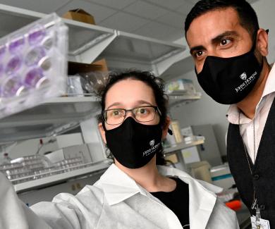 Vito Rebecca and ScM student Marie Portuallo in Rebecca's laboratory