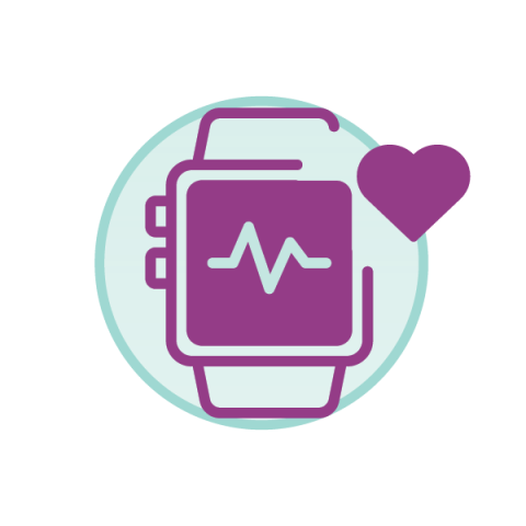 A smartwatch showing a heartbeat. 